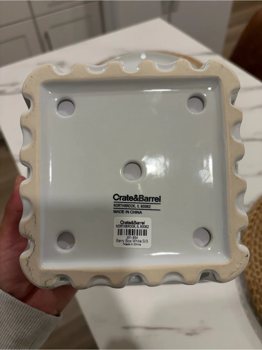 Crate&Barrel White porcelain Berry Basket with Vent Slots